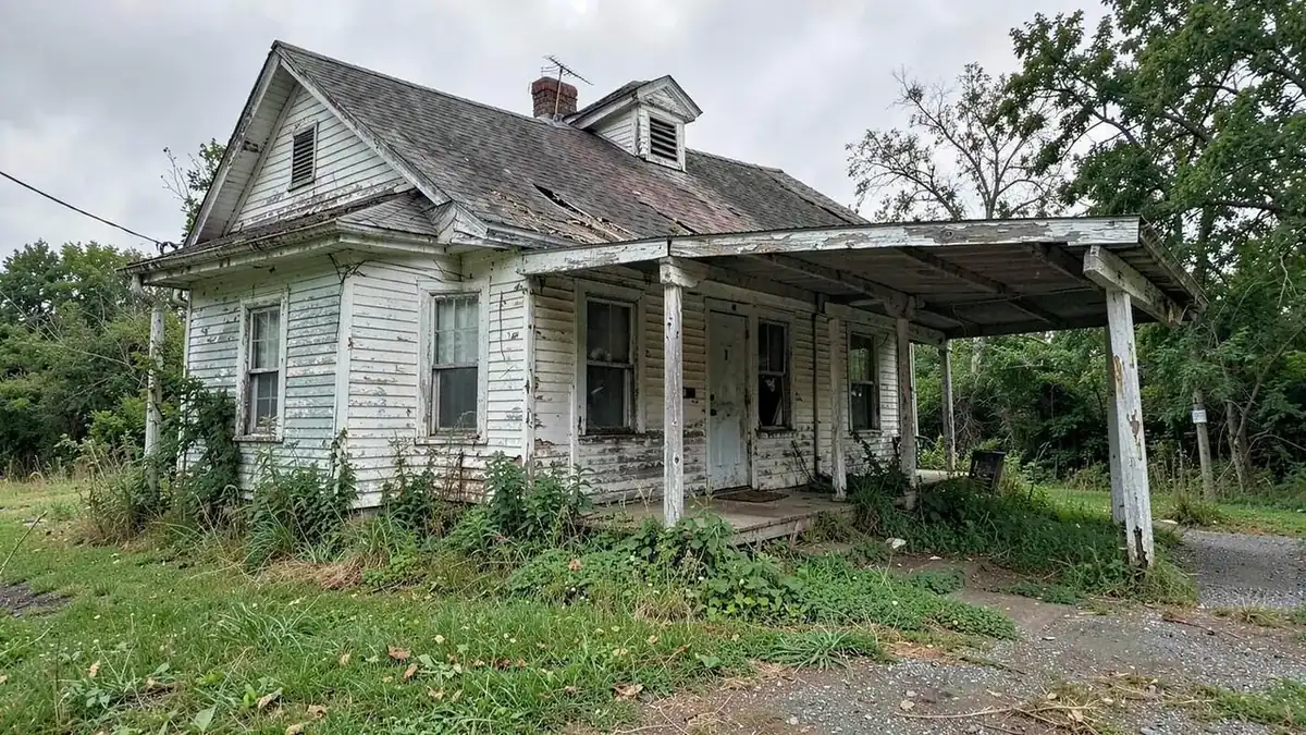 Older Mississippi house with peeling paint and an overgrown yard in need of repairs