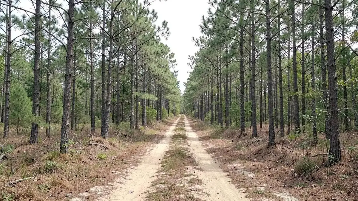 Logging road running through a private timber tract in North Mississippi